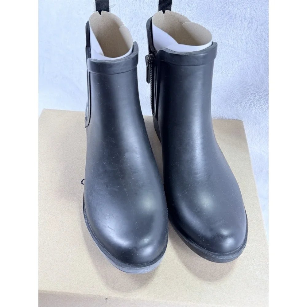 Lucky Brand Basel H2O Black Rubber Rain Boots Chelsea Ankle Booties Women's 8M